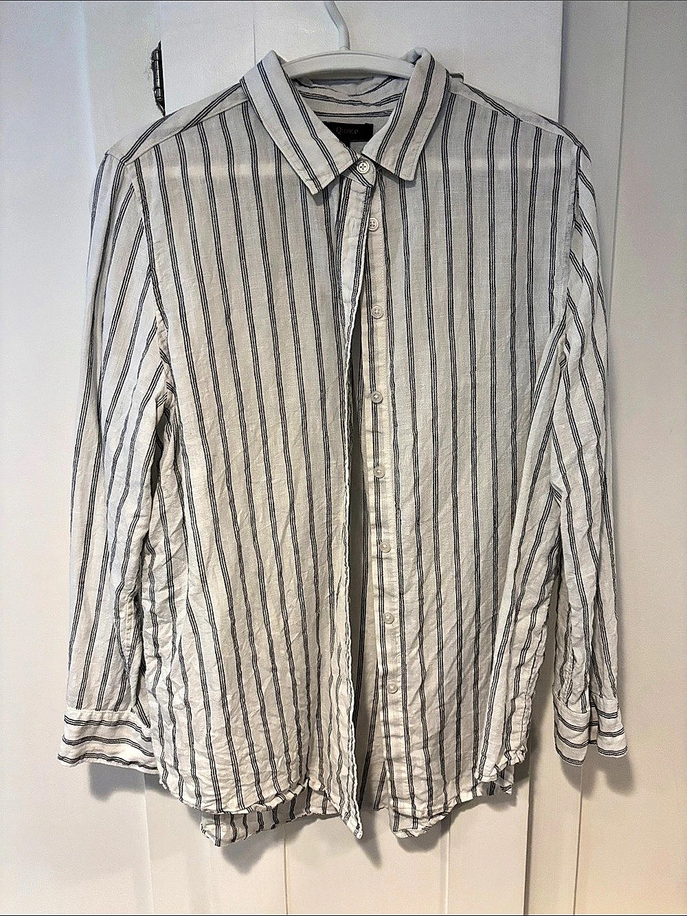 Quince 100% European Linen Long Sleeve Shirt Women's Striped Button Down Shirt